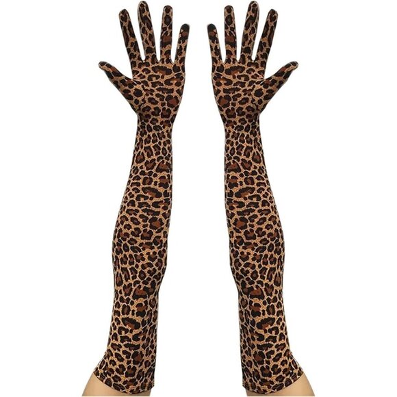 Accessories - Women's Classic Satin Leopard Above Elbow Gloves Stretchy Soft Cosplay Costume